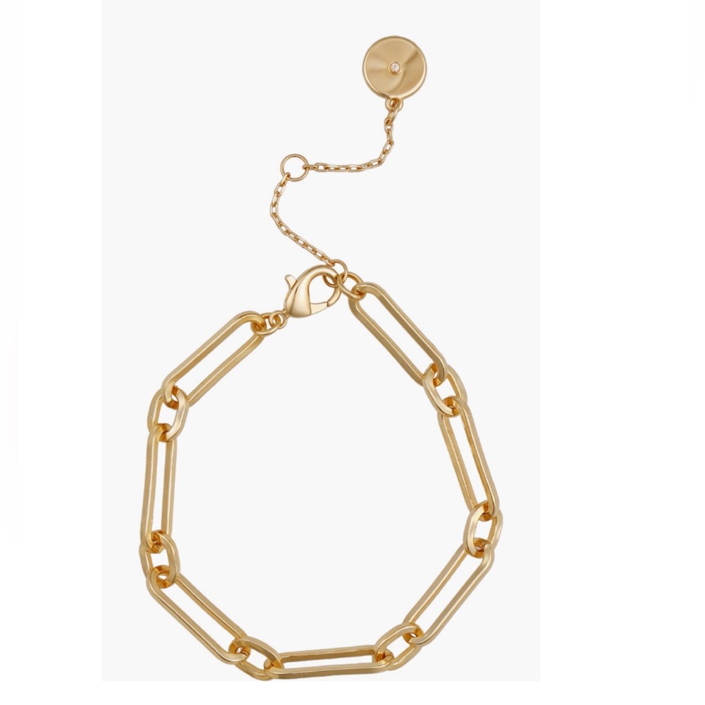 Vince Camuto 14k Gold Plated Paperclip Chain Bracelet with CZ Earrings - Picture 4 of 7